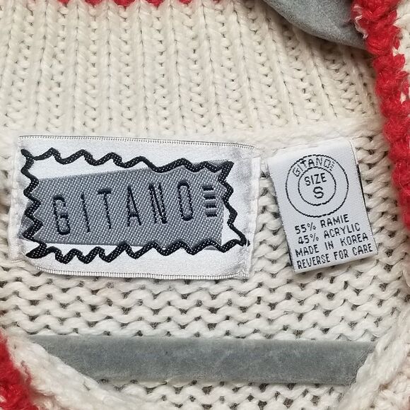 Vntg Gitano Wmns Sz S Oversized Sweater Ivory White Red Snowflake Fair Isle Flaw - Picture 2 of 14